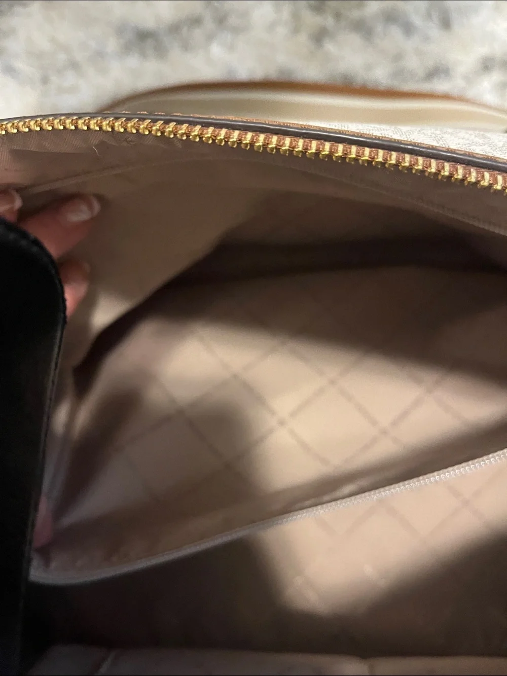 Michael Kors Cream and Brown Signature Travel Duffel